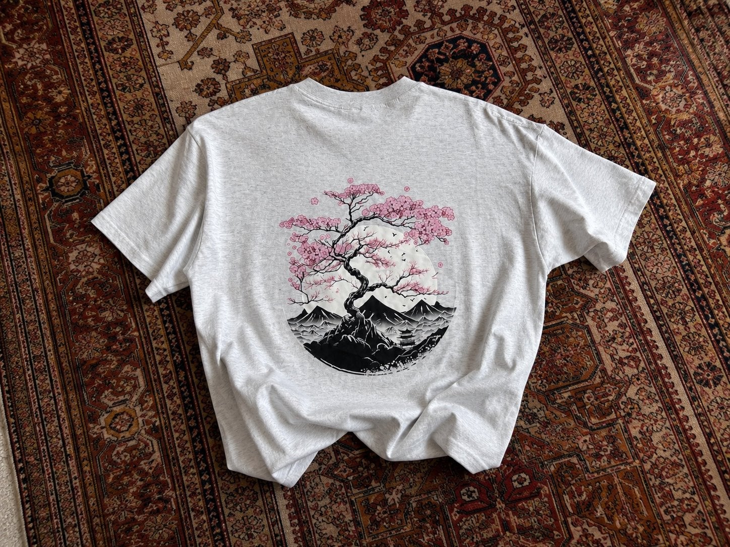 Oversized grijs T-shirt met Japanse kersenprint sakura XL, Kleding | Dames, T-shirts, Verzenden, Zo goed als nieuw, Grijs