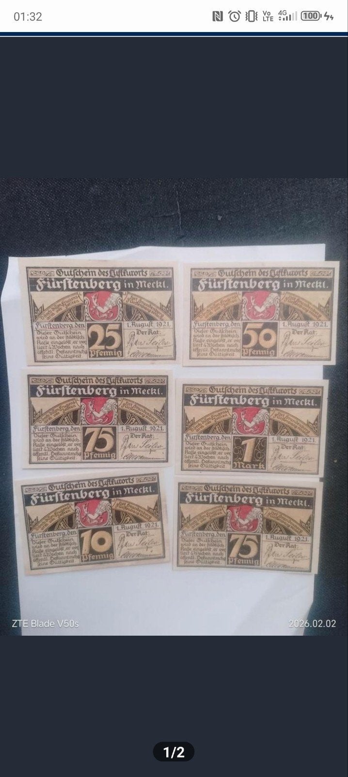6 Notgeld Fürstenberg, Postzegels en Munten, Bankbiljetten | Europa | Eurobiljetten, Ophalen of Verzenden