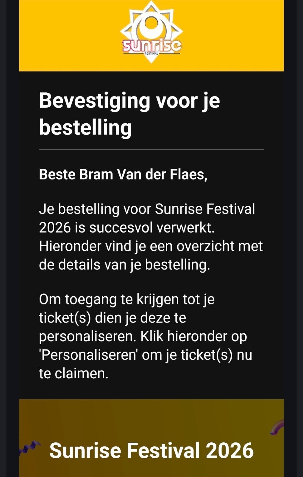Volledig Sunrise ticket 2026, Eén persoon, Meerdaags
