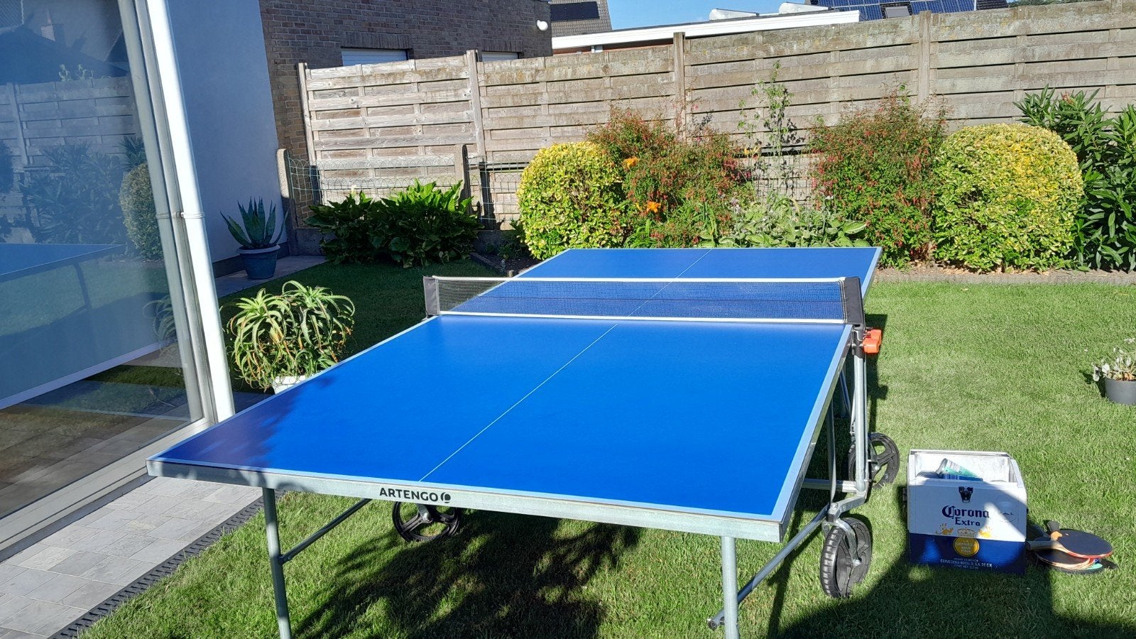 Pingpong tafel outdoor, Sport en Fitness, Tafeltennis, Ophalen, Zo goed als nieuw, Tafel Outdoor, Verrijdbaar