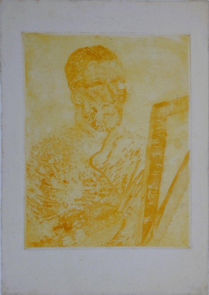 Eugène Delatre vernis mou "Zelfportret Vincent v Gogh" verso, Eau-forte, 1800 - 1899, Enlèvement, Portrait