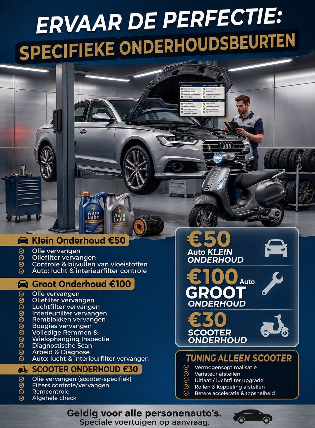 Professioneel Auto-  & Scooteronderhoud vanaf €30, Enlèvement ou Envoi