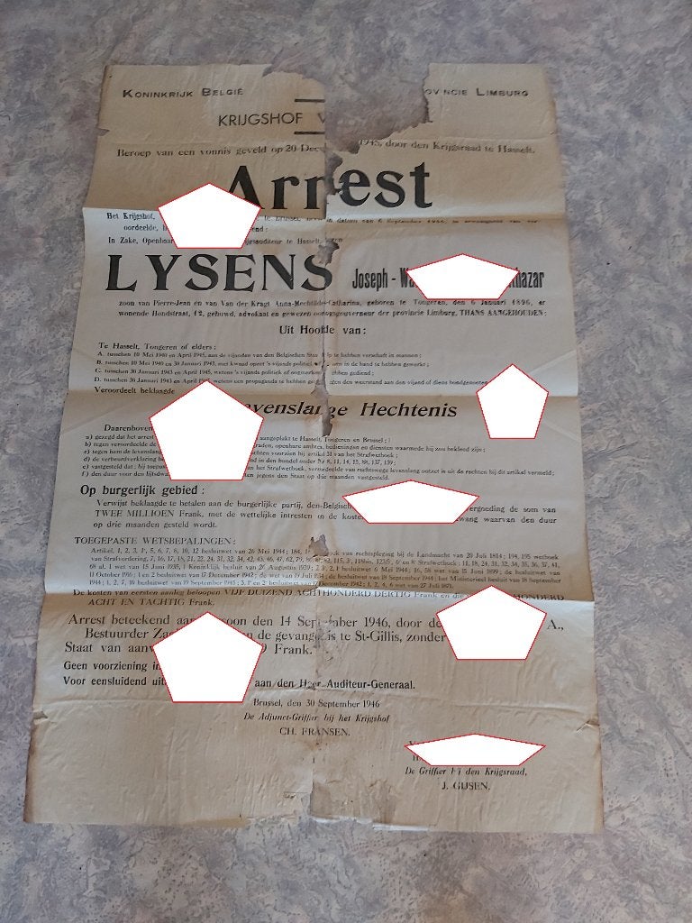 Poster Collaboratie Krijgshof Arrest Limburg Straf Legioen, Verzamelen, Verzenden, Overige typen