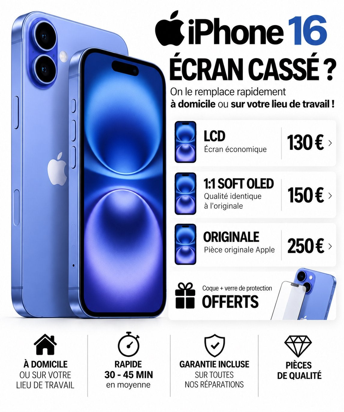 ✅ RÉPARATION ÉCRAN iPHONE 16  – BRUXELLES 0466273471 ✅, Enlèvement