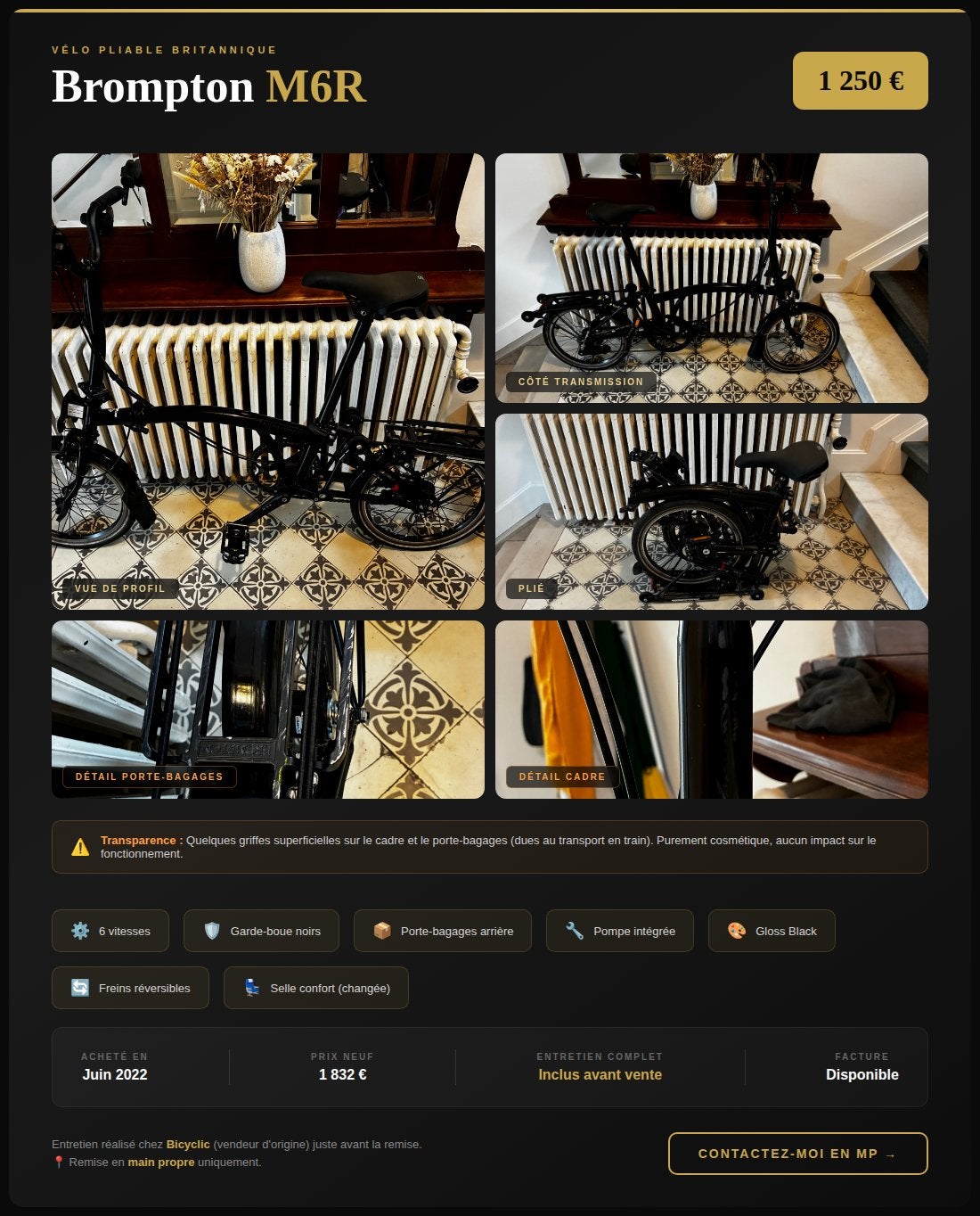 Brompton M6R - Gloss Black, Vitesses, Frein sur jante, Brompton, Enlèvement