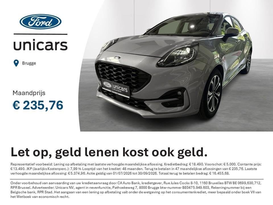 Ford Puma 1.0i Ecoboost mHEV 92kW ST-Line, 121 g/km, Argent ou Gris, Achat, Entreprise