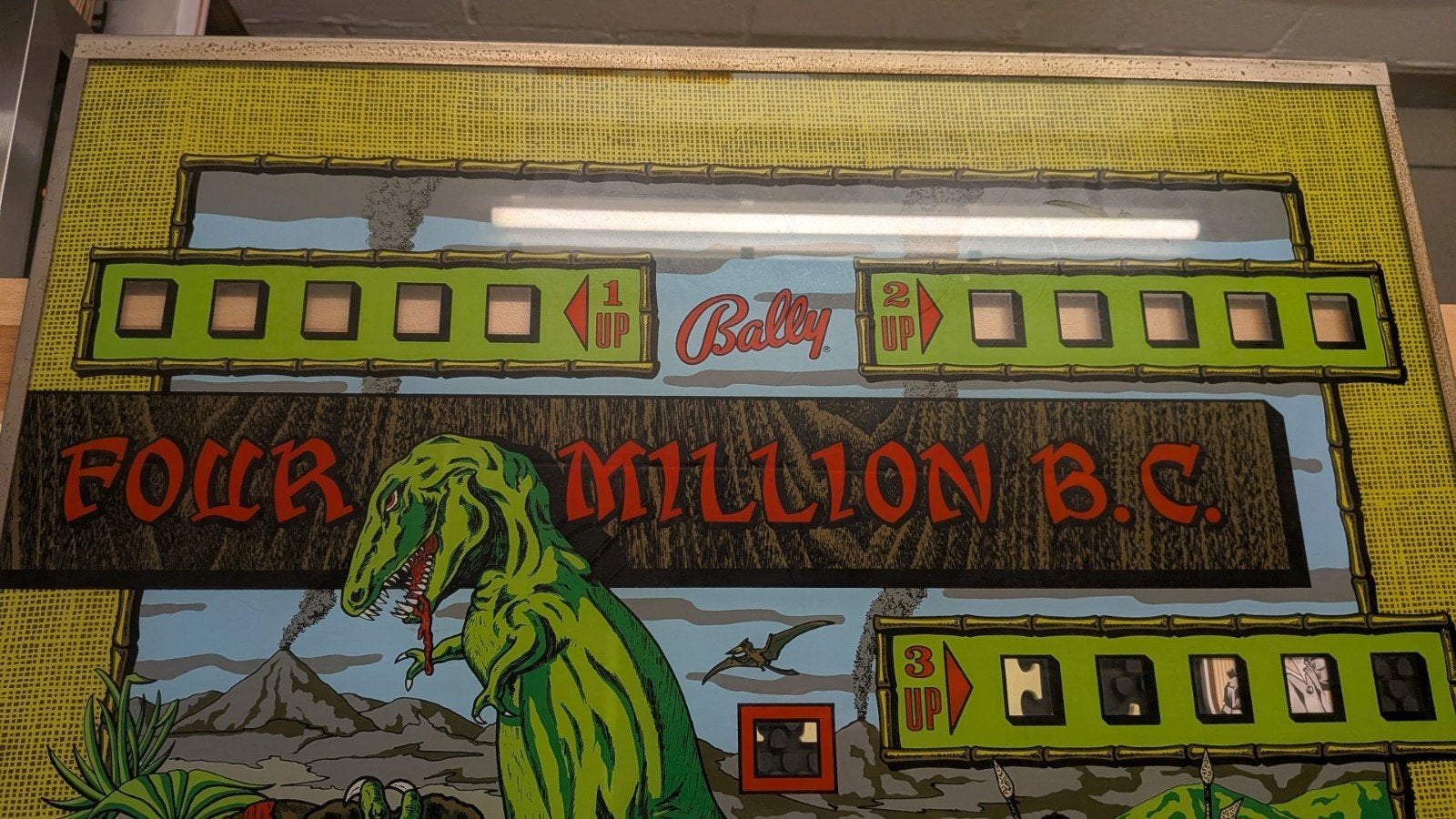 Backglass / Vitre de fronton flipper Bally Four Million B.C., Collections, Mécanique, Pièces ou Jeu en panne, Bally, Comme neuf