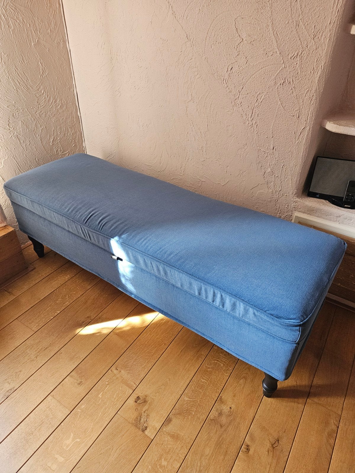 blauwe zitbank met opbergruimte van Ikea, Ophalen, Overige materialen, Minder dan 55 cm, 65 cm of meer