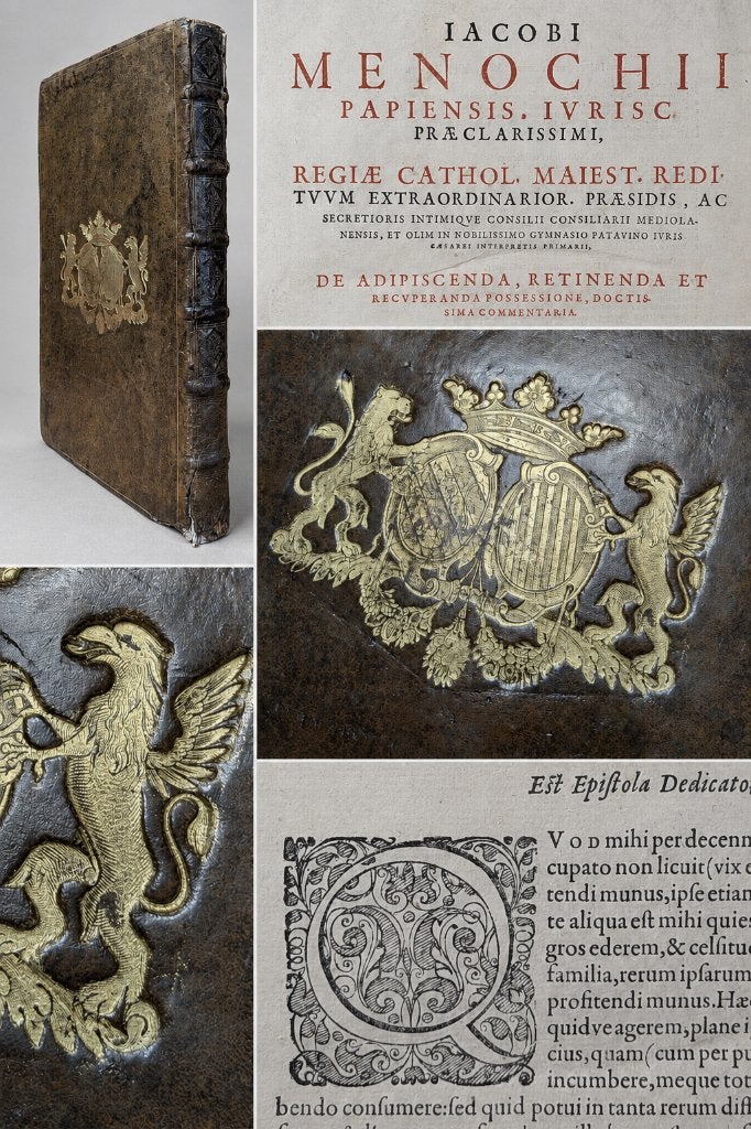 (1614) Jacobus Menochius—Grand feuillet aux armoiries nobles, Envoi, Jacobus Menochius