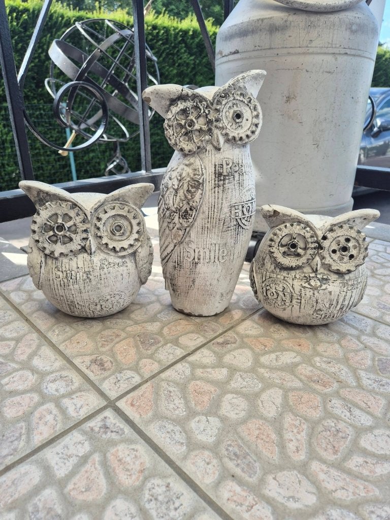 3 stenen uilen. Gebruikte staat. Af te halen., Tuin en Terras, Ophalen, Gebruikt