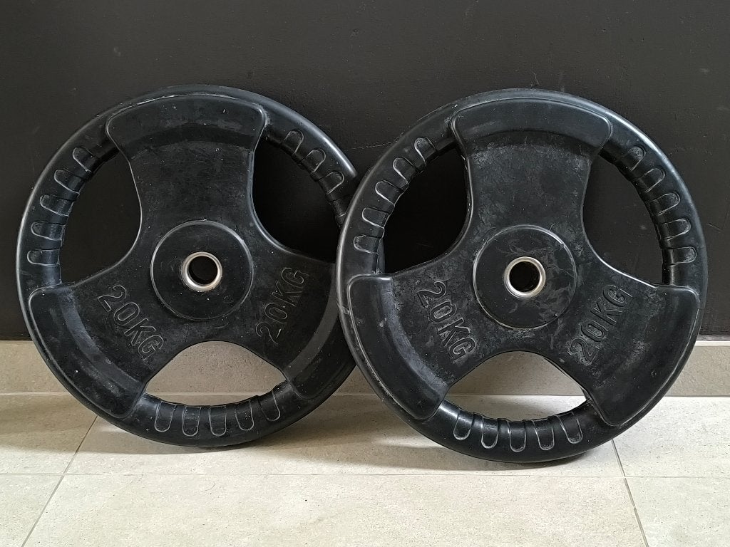 2 x 20kg plaques de musculation (30mm)., Enlèvement, Utilisé, Bras, Plaques d'haltères
