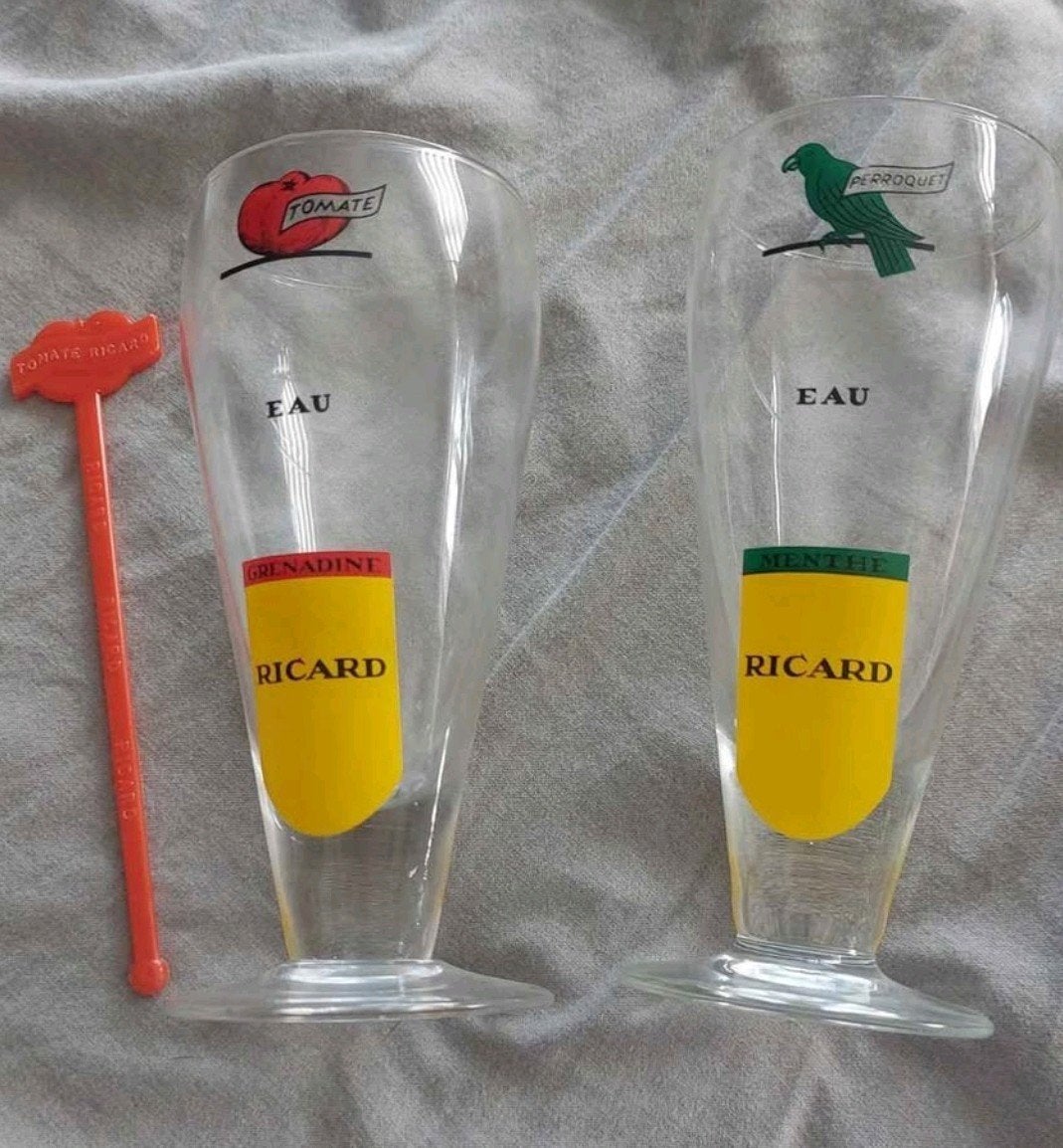 Ricard glazen met papegaaien en tomaten, Ophalen of Verzenden