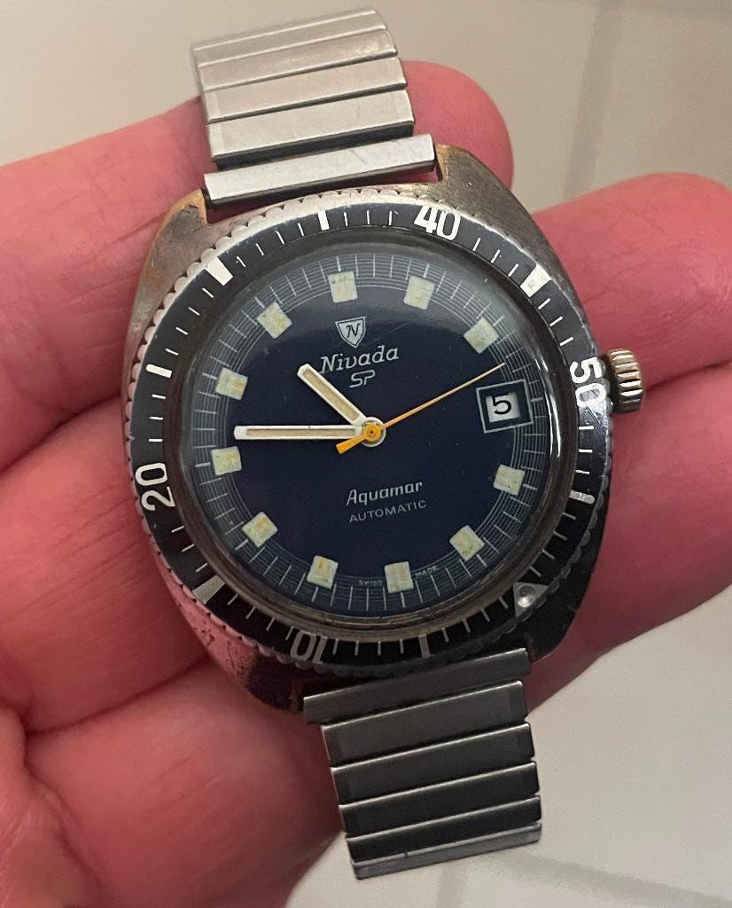 Montre NIVADA Aquamar GRENCHEN automatique de plongée, Bijoux, Sacs & Beauté, Acier, Enlèvement, Utilisé, Omega