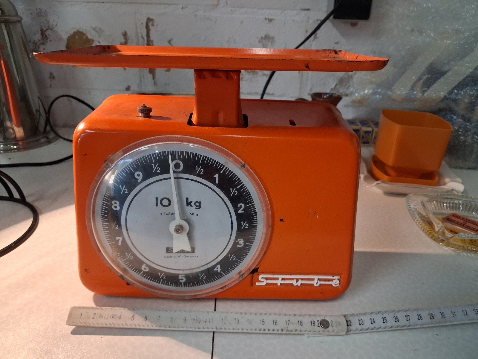 Vintage oranje space age keukenweegschaal stube, Ophalen of Verzenden