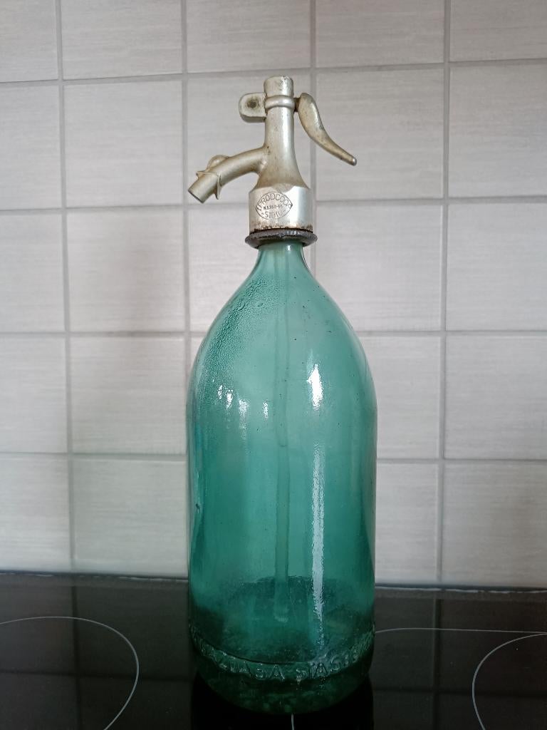 Blauw-groene sodafles. Sifonfles. Spuitfles. Hoogte: 34 cm., Antiek en Kunst, Ophalen of Verzenden