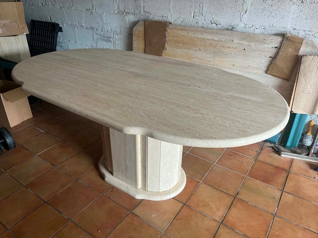 Zeer mooie ovale travertin eettafel 180x100x74, Ophalen of Verzenden