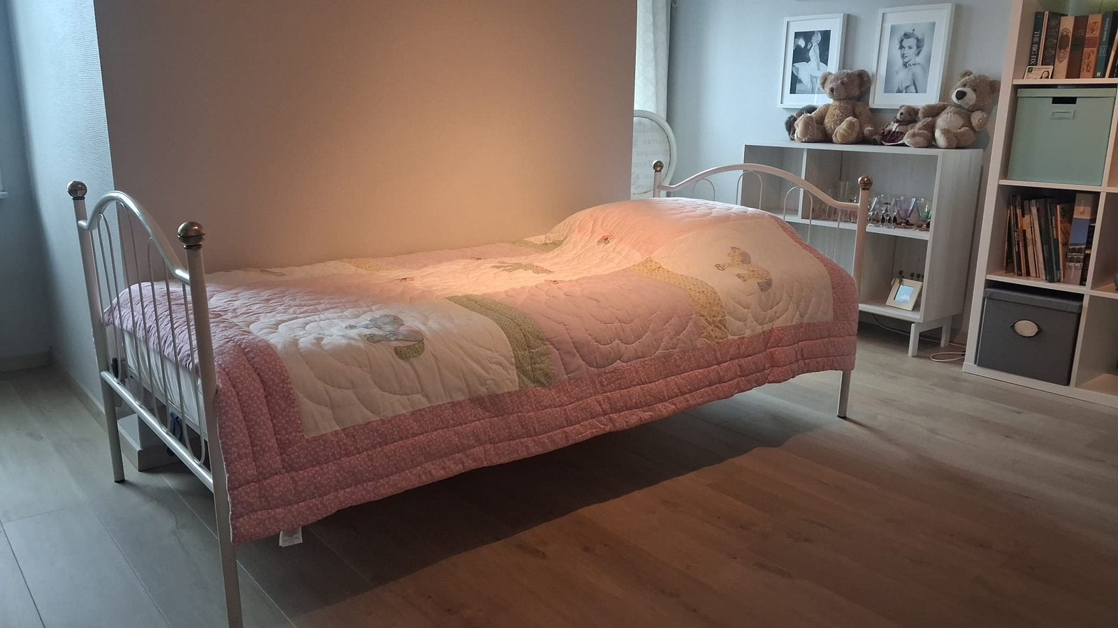 Mooi wit metalen bed 90x200 – matras + nieuwe lattenbodem, 90 cm, Enlèvement, Blanc, Une personne