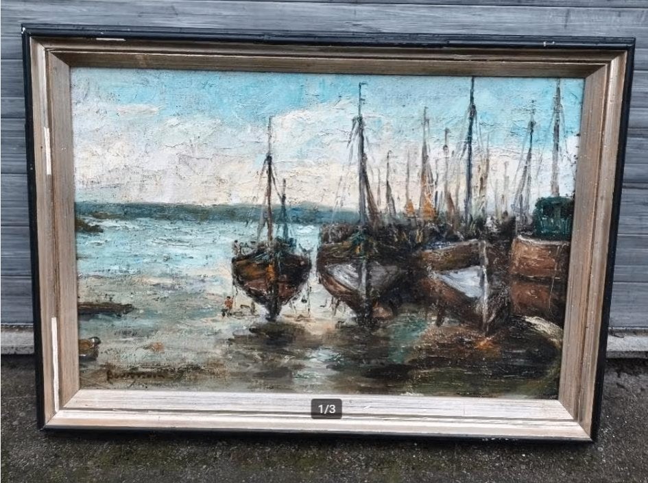 Huile sur toile marine signe, Ophalen of Verzenden, Doek