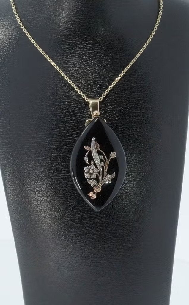 Medaillon grote 14k gouden ketting hanger onyx parel foto, Ophalen of Verzenden, Goud, Hanger, Met edelsteen