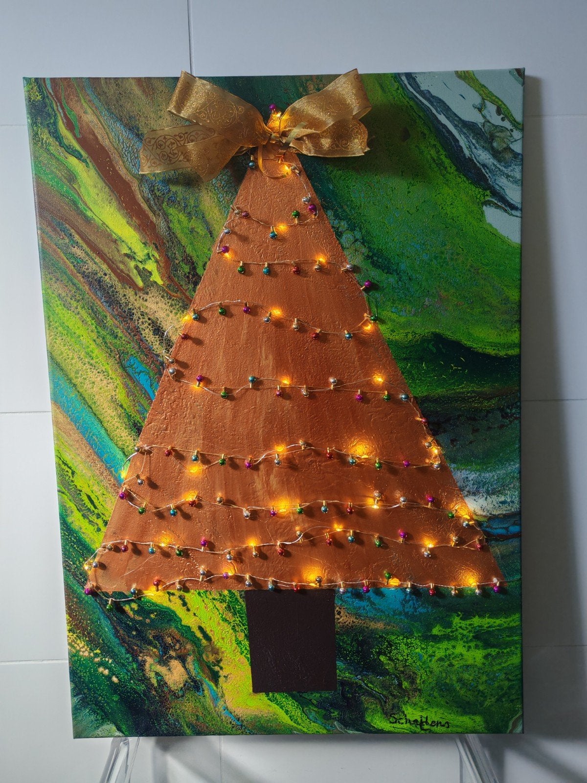 kerstboom op acryl pouring 70/50, Ophalen of Verzenden