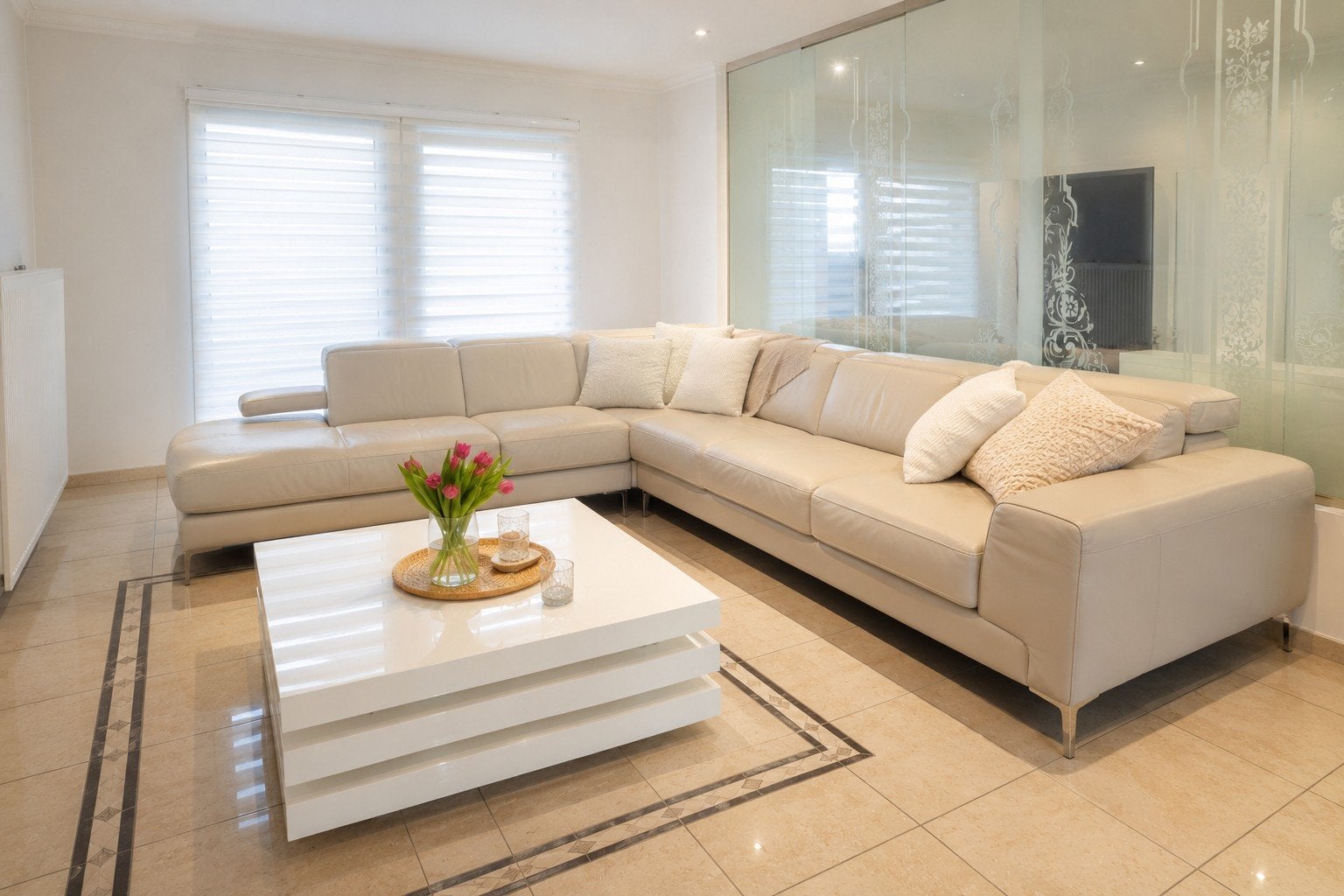 prachtige beige lederen hoeksalon - luxueuze uitstraling..., Ophalen