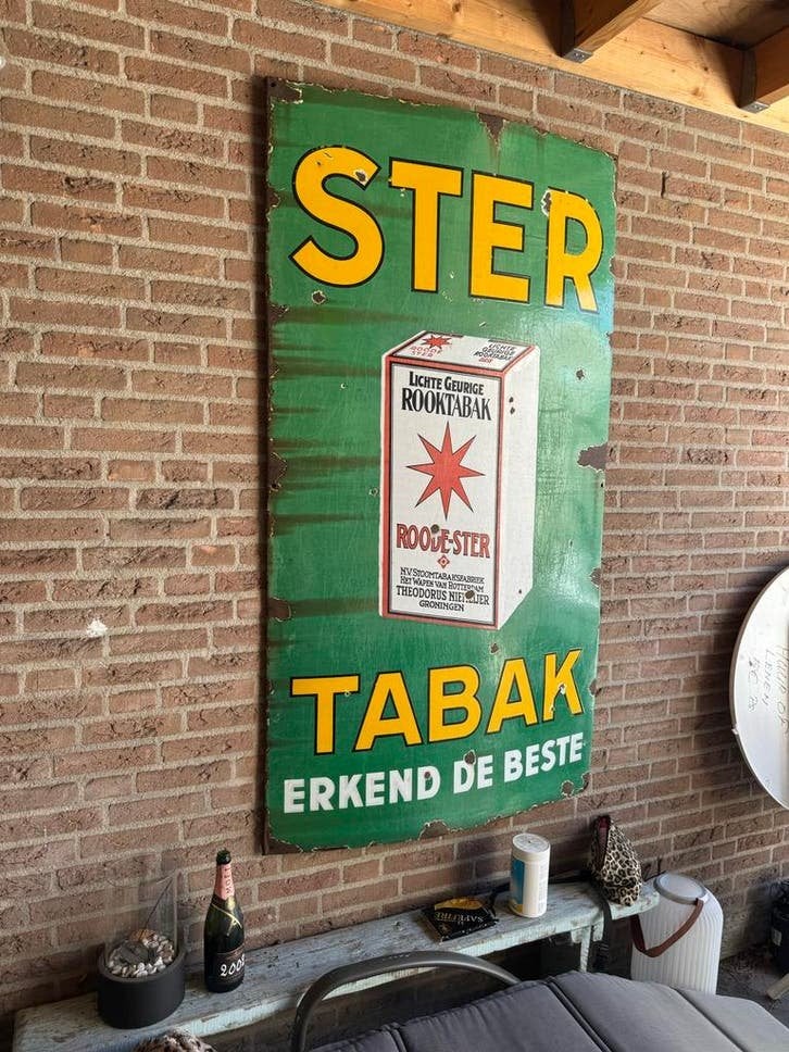 Vintage Emaille Reclamebord Roode Ster Tabak, Antiquités & Art, Antiquités | Email