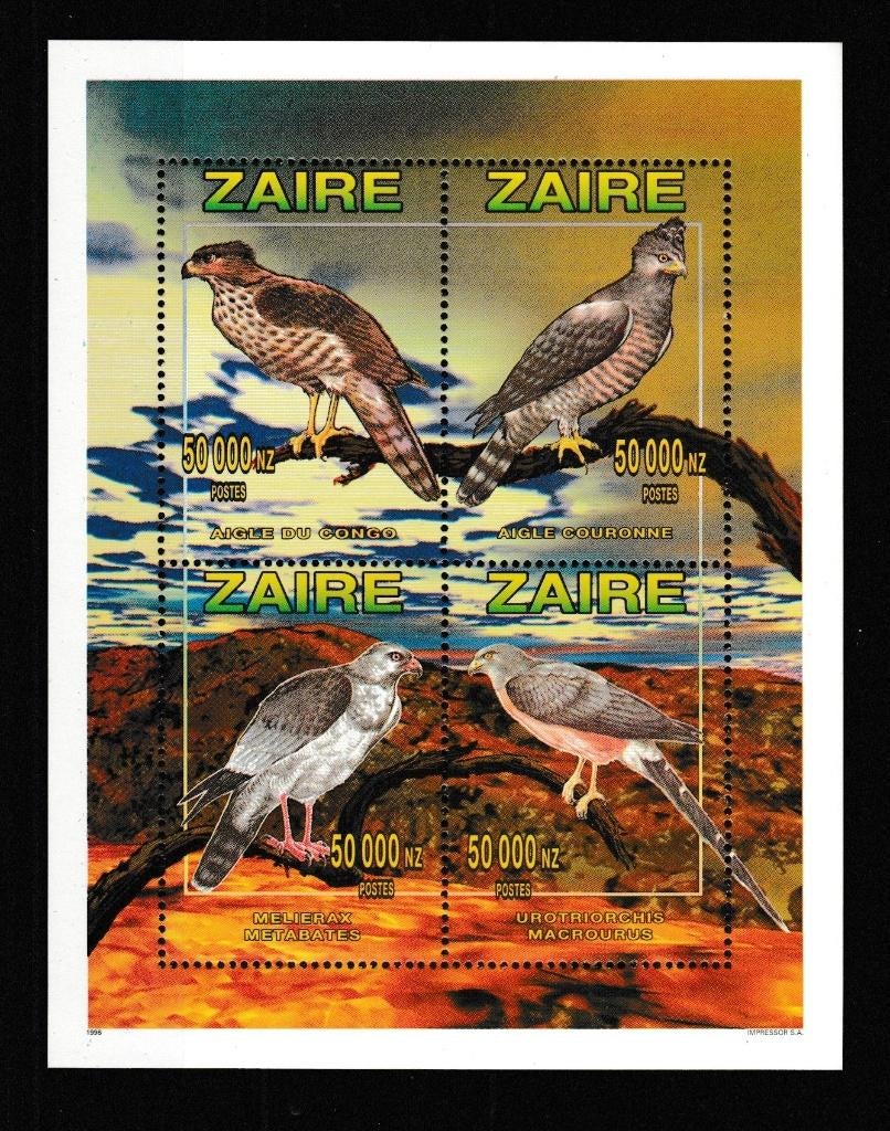Zaïre 1996 Bloc d'oiseaux de proie **, Enlèvement ou Envoi, Autres pays, Non oblitéré