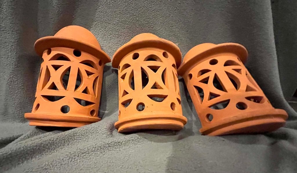 3x terracotta lantaarns, Nieuw, Ophalen of Verzenden, Terracotta, Minder dan 40 cm