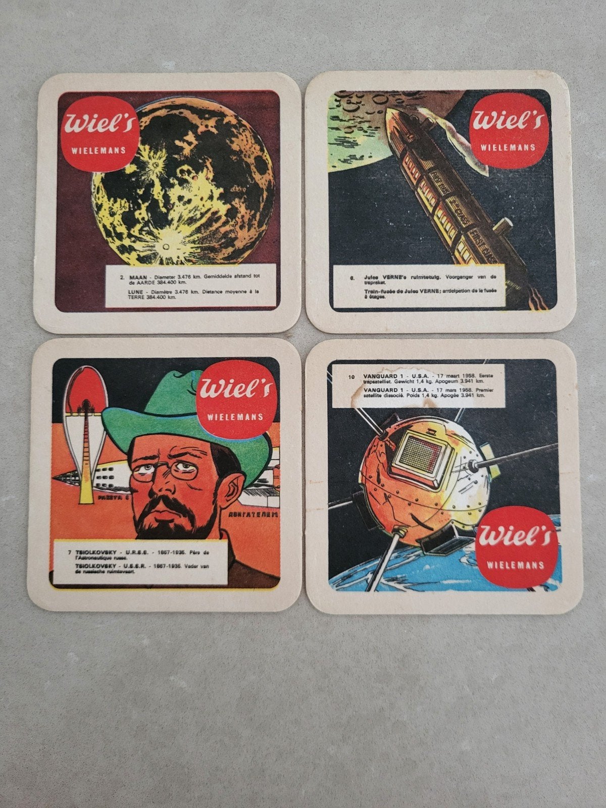 4 oude bierviltjes Wiel's, Verzamelen, Ophalen of Verzenden, Gebruikt, Viltje(s), Overige merken
