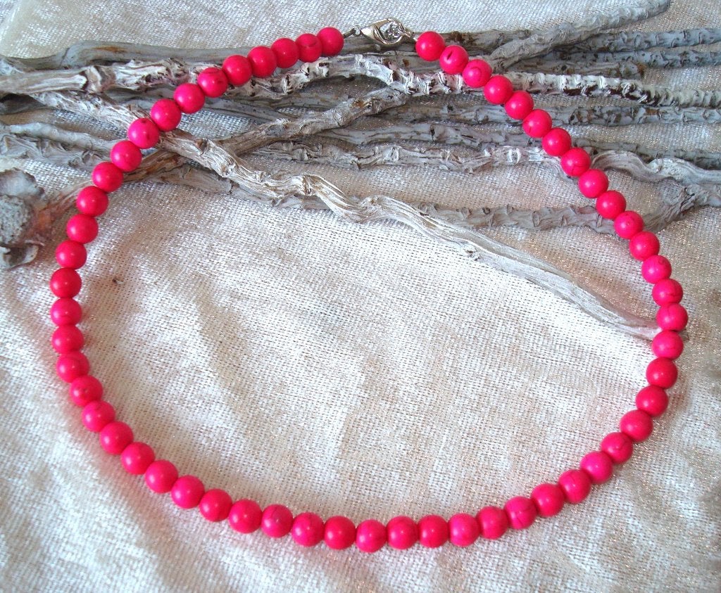 Ketting Hotpink, Bijoux, Sacs & Beauté, Colliers, Neuf, Pierre ou Minéral, Rose, Réglable