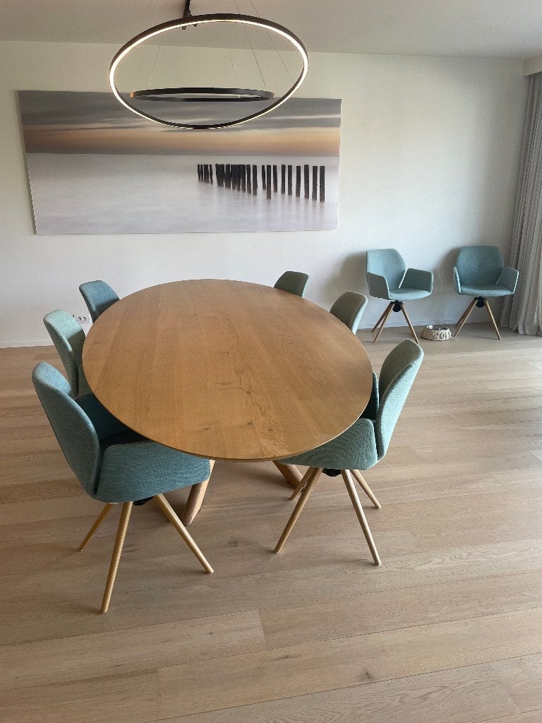Prachtige kwaliteitsvolle houten eettafel met 10 stoelen, Huis en Inrichting, Ophalen, Moderne tafel, 100 tot 150 cm, Eikenhout