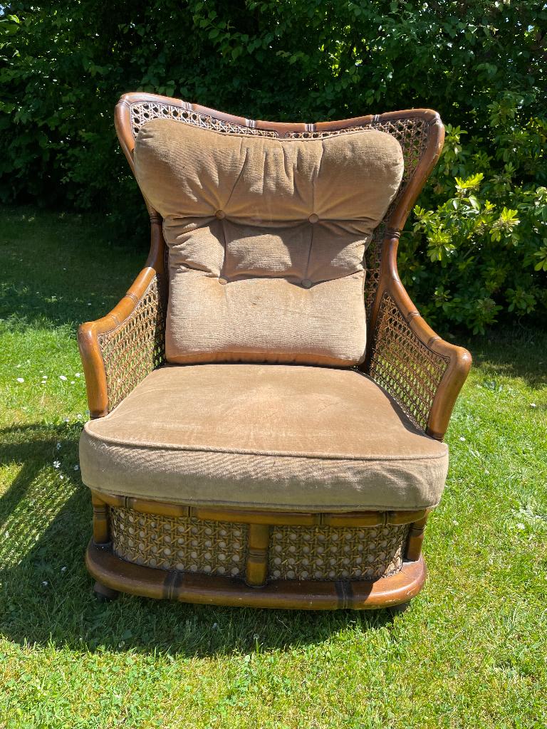 Rotan fauteuil vintage 70’, Huis en Inrichting, Fauteuils, Ophalen, Gebruikt, Vintage rotan, 75 tot 100 cm