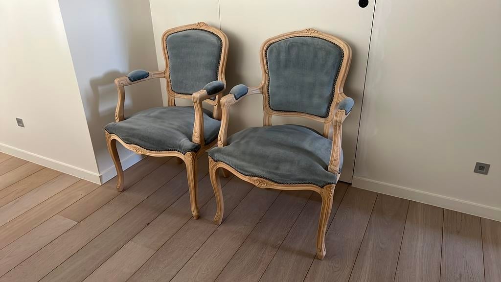 Eiken stoelen met originele stof, Enlèvement, Utilisé, Tissus, Eik gezandstraald