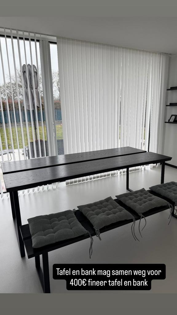 Fineer eettafel en bank zwart, Ophalen, Gebruikt