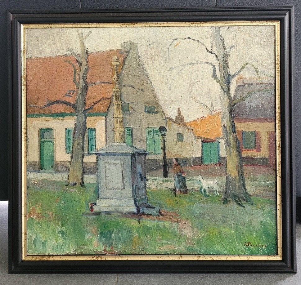 Adolf POUCHET, boerin met geit, Enlèvement ou Envoi, Paysage, Toile, Signé