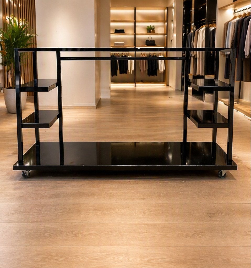 Portant magasin noir laqué avec étagères – 164 cm, Ophalen
