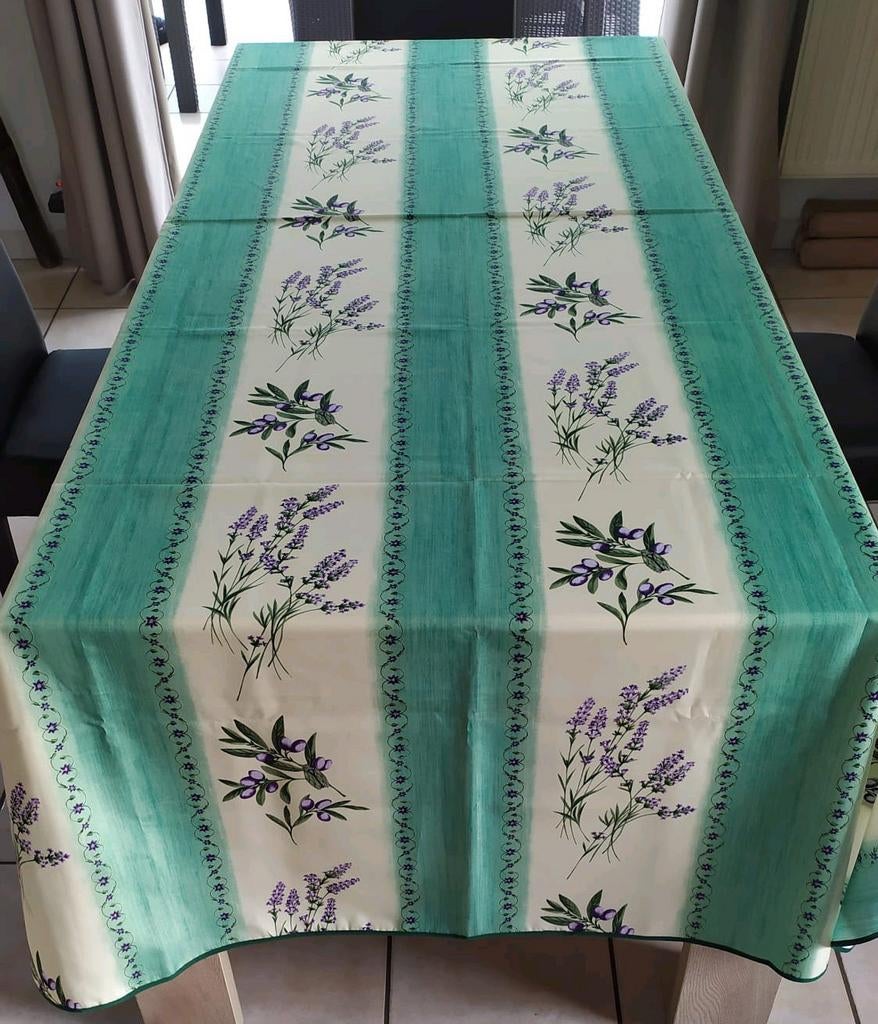Groot groen tafelkleed met olijfmotieven 148 x 300 cm, Ophalen of Verzenden, Zo goed als nieuw, Rechthoek