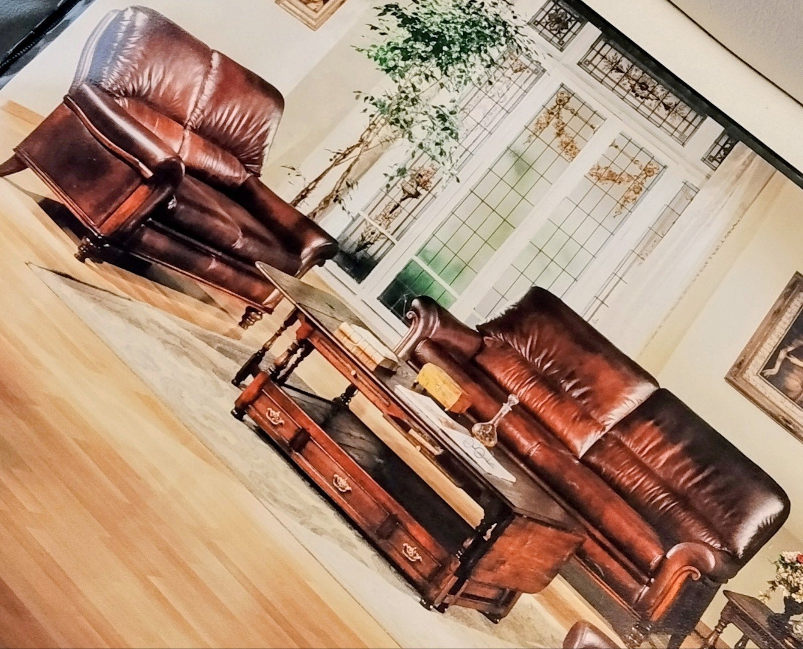 Lederen salon en salontafel, Ophalen