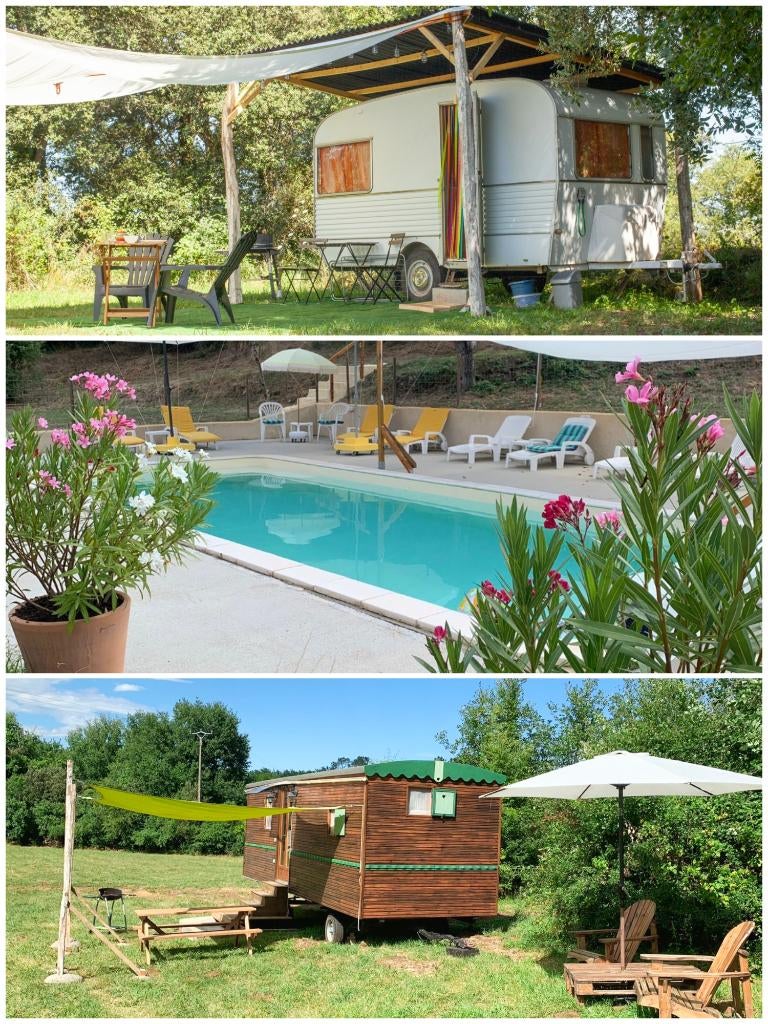 DORDOGNE: PRES SARLAT,DOMME,GOURDON:ROULOTTE,CARAVAN+PISCINE, Propriétaire, Campagne, 4 personnes, 2 chambres