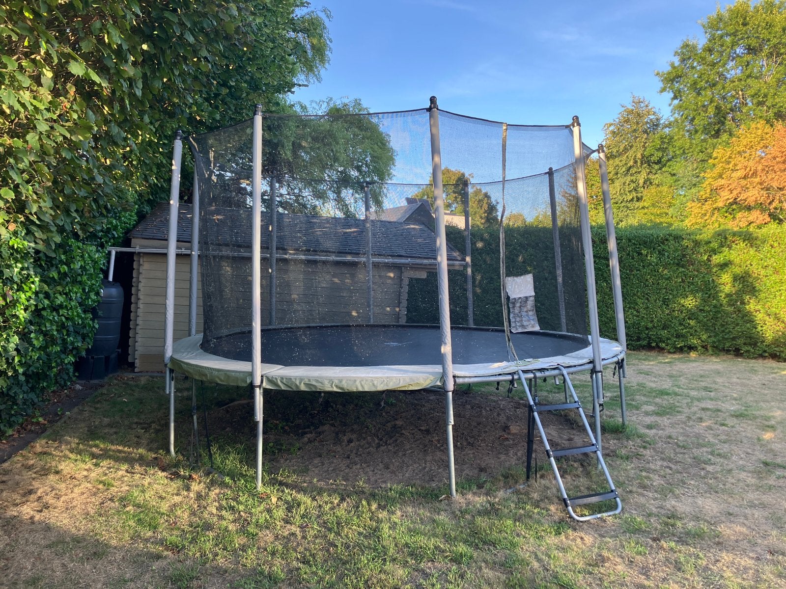 Trampoline Domyos Essential 420 met grondankers, net, trapje, Ophalen, Gebruikt