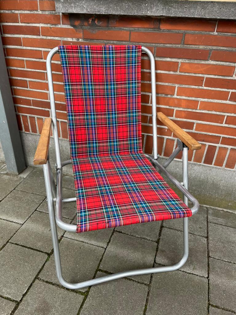 Chaise pliante vintage aluminium et bois, Caravanes & Camping, Vintage, Chaise de camping, Enlèvement, Utilisé