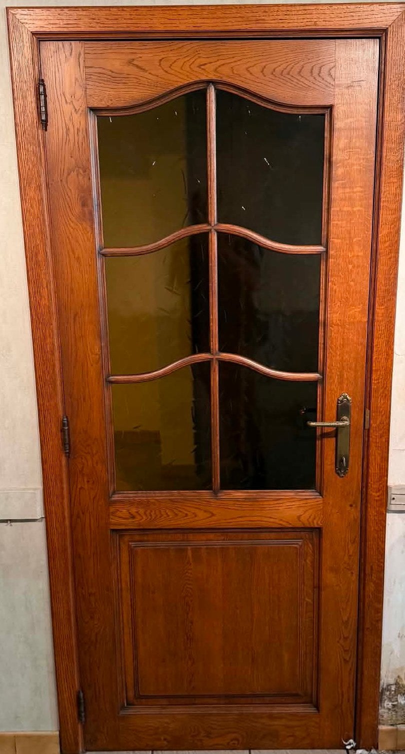Eiken binnendeur met glas, Doe-het-zelf en Bouw, Deuren en Vliegenramen, Ophalen, Gebruikt, Glas, Binnendeur