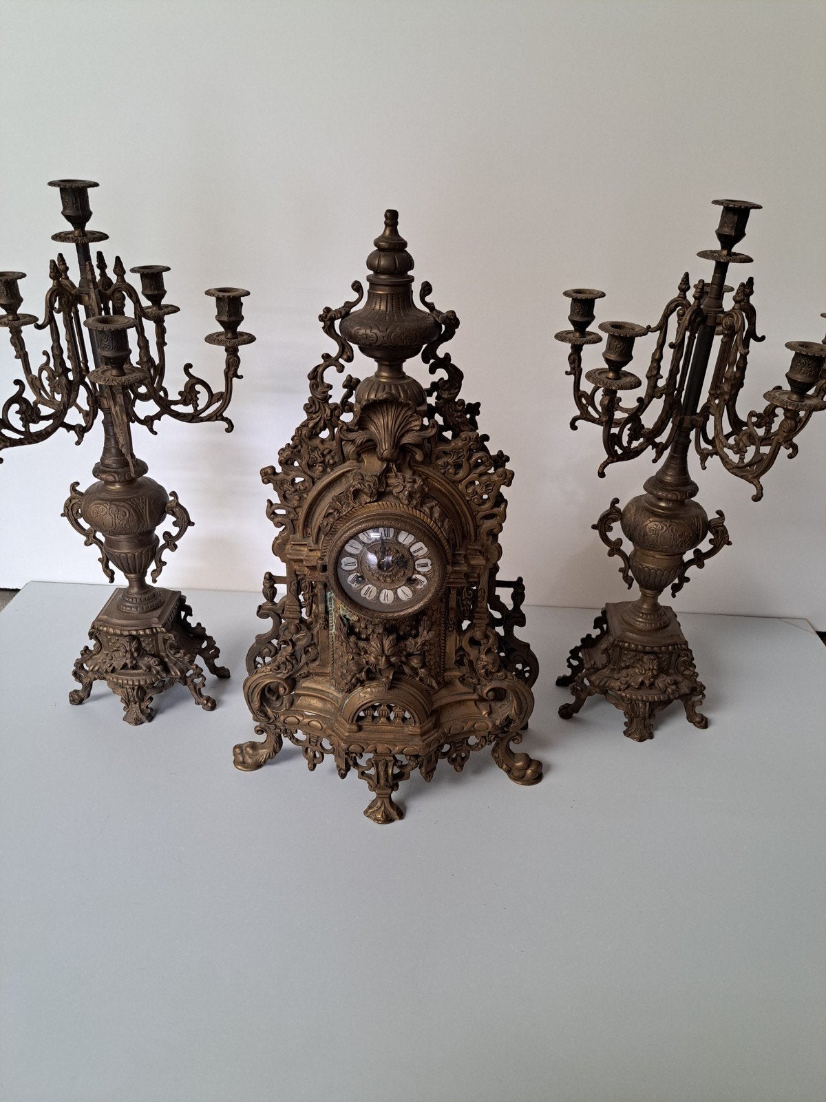 Schouwgarnituur in brons, Antiek en Kunst, Ophalen