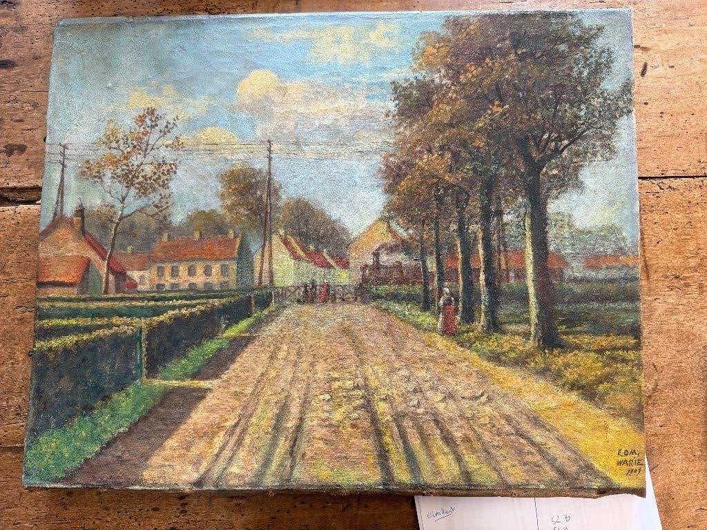 peinture 'Vue du village de Gentbrugge' 1909, Daté, Enlèvement ou Envoi, Peinture à l'huile, Paysage