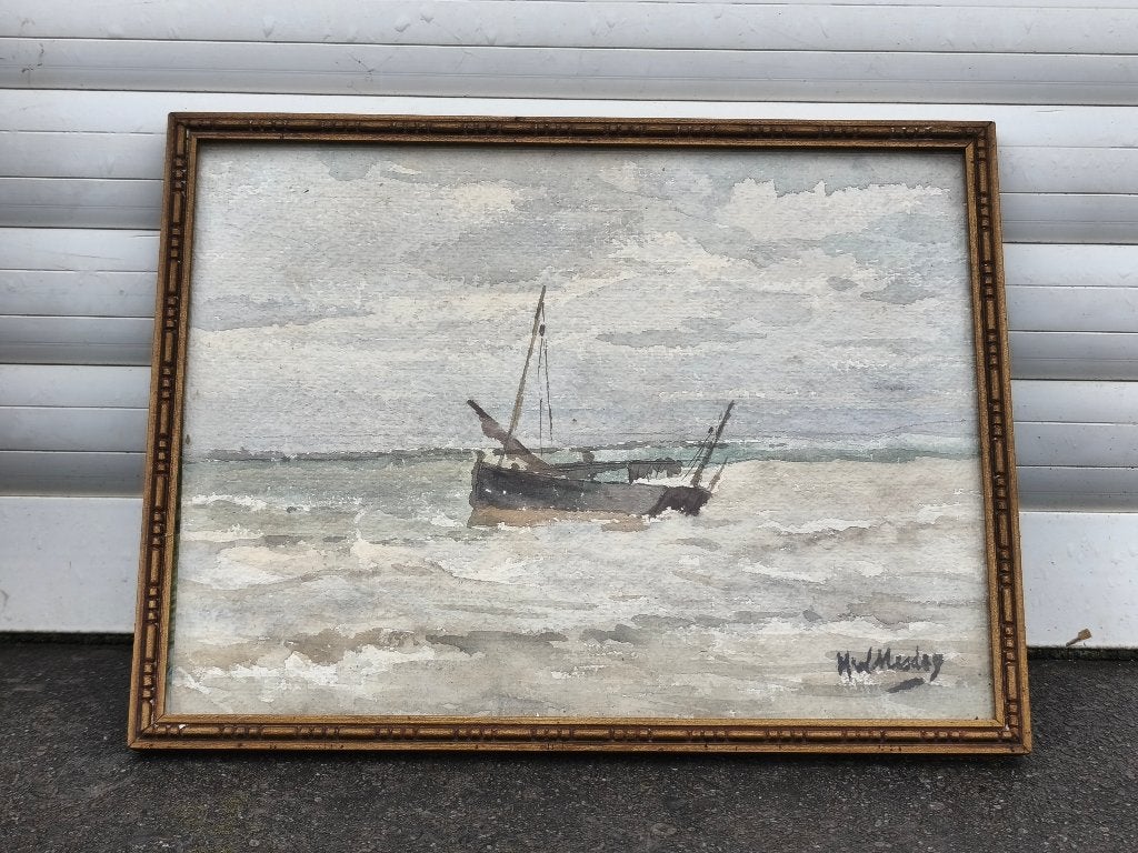 Aquarelle marine signe Hendrik willem mesdag, Antiquités & Art, Enlèvement ou Envoi