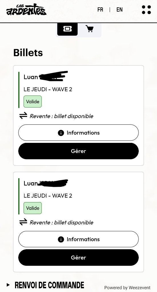 2 pass 1j Jeudi 2 Juillet les Ardentes, Tickets & Billets, Deux personnes