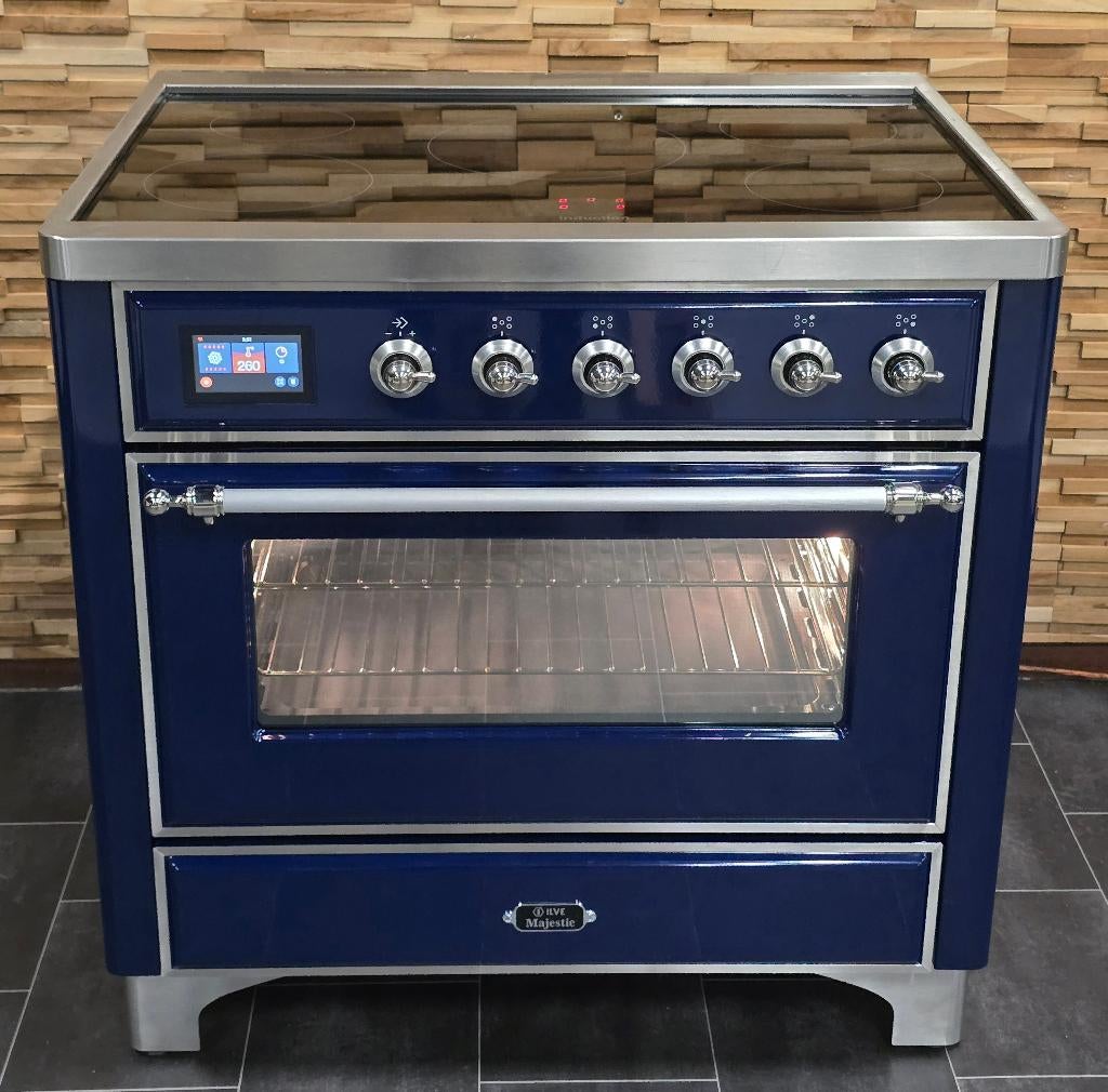 🔥Luxe Fornuis Boretti Ilve Majestic 91cm blauw INDUCTIE, Ophalen, 60 cm of meer, Zo goed als nieuw, Energieklasse A of zuiniger