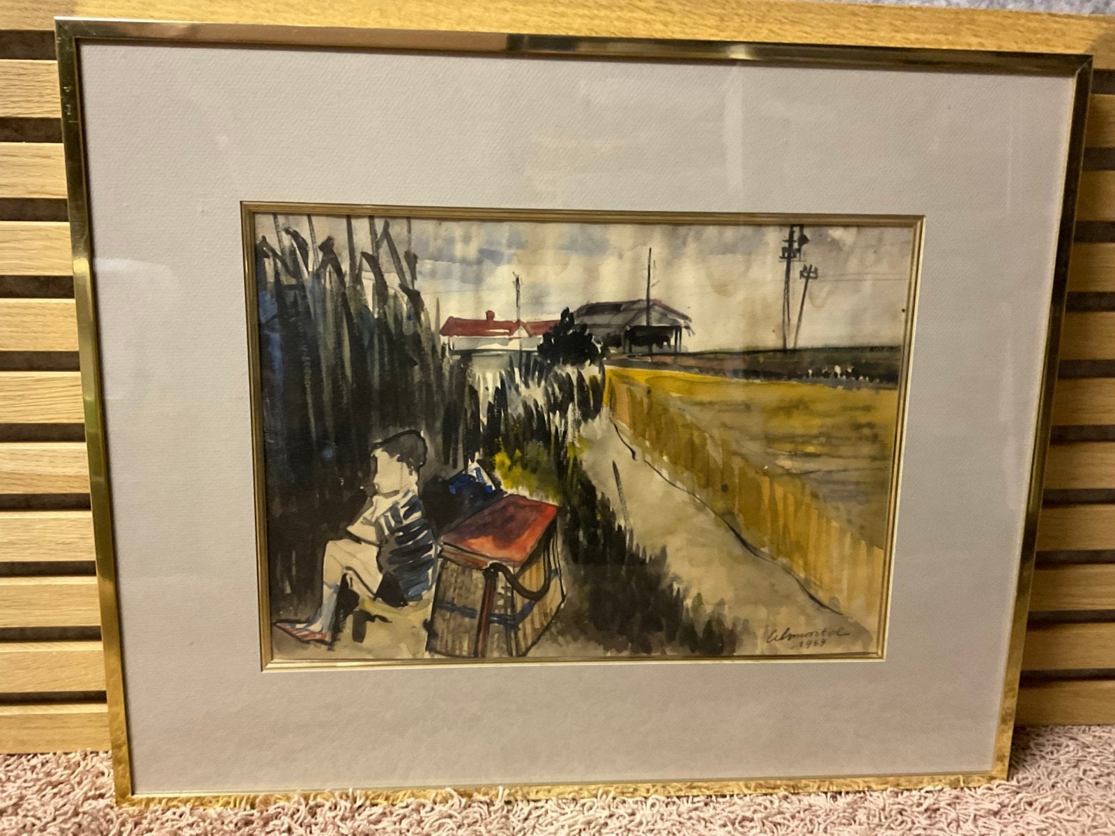 Peinture avec un paysage et un homme sur les roseaux,, Antiquités & Art, Enlèvement ou Envoi