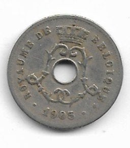Belgique : surfrappe  5 ct 1905 FR sur 1904 FR (=morin 275A), Envoi, Monnaie en vrac