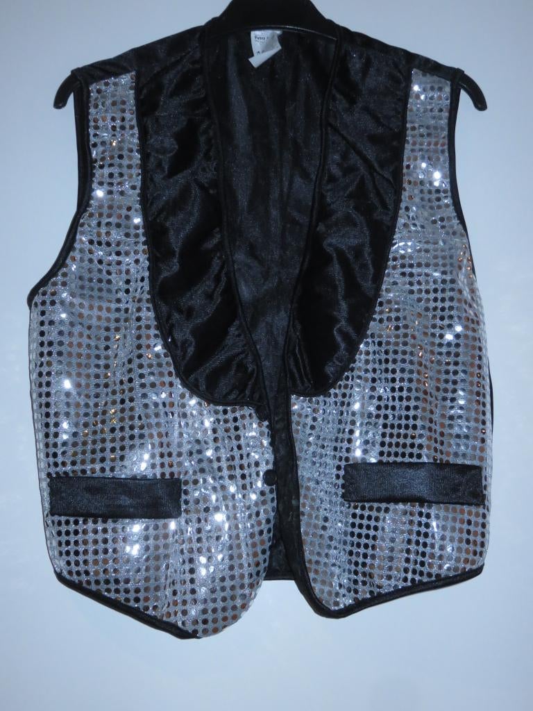 Zwarte, glitter gilet/ vestje - mannen - mt 48/50 - Carnaval, Ophalen of Verzenden, Zo goed als nieuw, Maat 48/50 (M), Kleding